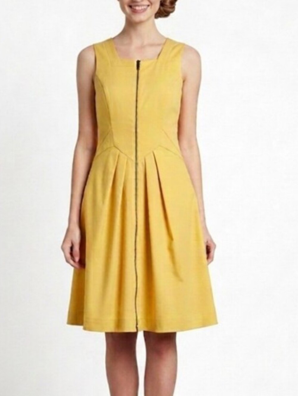Cue Australia Yellow Zip-Front Sleeveless Fit & Flare Dress Size 4(US) 8(AU)